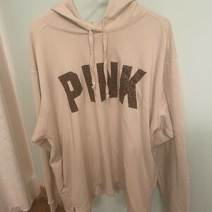 PINK Victoria's Secret Beige Hoodie with Leopard Print Logo